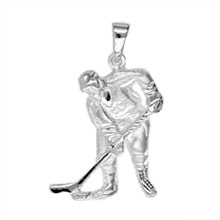 Anhänger Eishockeyspieler in echt Sterling-Silber 925, Charm, Ketten- oder Bettelarmband-Anhänger