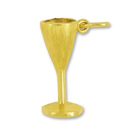 Anhänger Sektglas, Sektkelch in echt Gold, Charm, Ketten- oder Bettelarmband-Anhänger