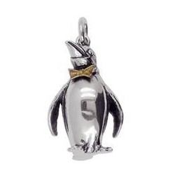 Anhänger Pinguin in echt Sterling-Silber 925 teilvergoldet oder Gold, Ketten- oder Schlüssel-Anhänger