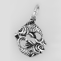 Anhänger Fische, Tierkreiszeichen in echt Sterling-Silber 925 oder Gold, Charm, Ketten- oder Bettelarmband-Anhänger