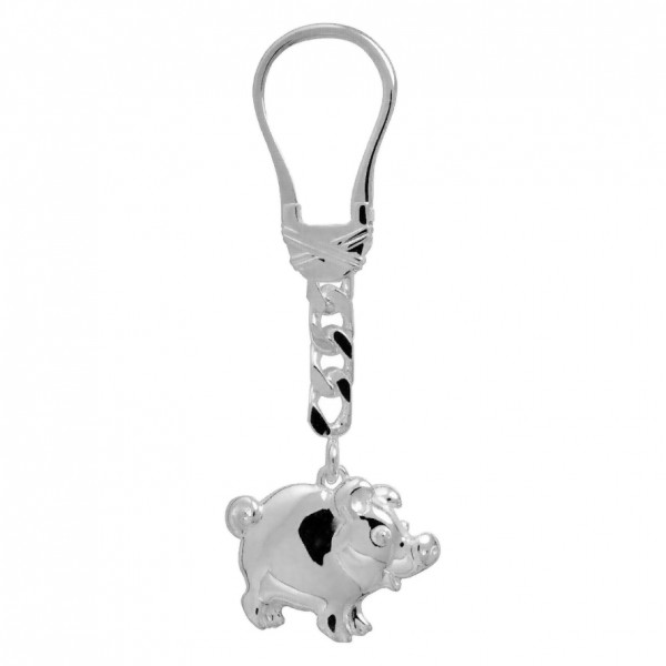 Schlüsselanhänger Schwein in echt Sterling-Silber 925 inklusive Schlüsselring und Kette