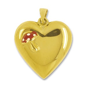 Anhänger Herz mit Pilz in echt Gelbgold 585, Charm, Ketten- oder Bettelarmband-Anhänger