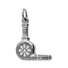 Anhänger Föhn, Haartrockner in echt Sterling-Silber 925, Charm, Ketten- oder Bettelarmband-Anhänger