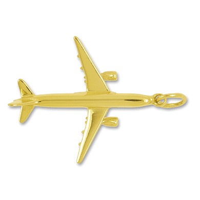 Anhänger Großraumflugzeug in echt Sterling-Silber 925 oder Gelbgold, Charm, Ketten- oder Bettelarmband-Anhänger