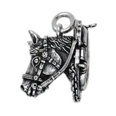 Anhänger Pferdekopf mit Kummet in echt Sterling-Silber 925 oder Gold, Ketten- oder Schlüssel-Anhänger