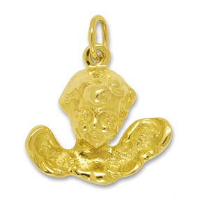 Anhänger Engelskopf, Putte in echt Gelbgold, Charm, Ketten- oder Bettelarmband-Anhänger