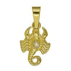 Anhänger Skorpion, Tierkreiszeichen, Sternzeichen in echt Gelbgold mit Zirkonia, Charm, Ketten- oder Bettelarmband-Anhänger