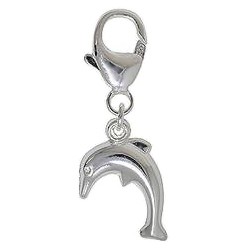 Anhänger Delfin, Delphin in echt Sterling-Silber oder Gold, Charm mit Karabiner, Kettenanhänger oder Bettelarmband-Anhänger 