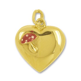 Anhänger Herz mit Pilz in echt Gelbgold, Charm, Ketten- oder Bettelarmband-Anhänger