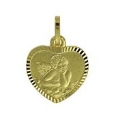 Anhänger Schutzengelplättchen herzform "Gott schütze Dich" in echt Gelbgold 333, Charm, Ketten- oder Bettelarmband-Anhänger
