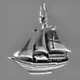 Anhänger Segelschiff, Karavelle in echt Sterling-Silber 925 oder Gold, Charm, Ketten- oder Bettelarmband-Anhänger