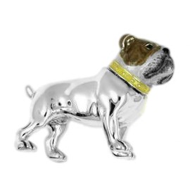 Zierfigur Bulldogge, Hund in echt Sterling-Silber 925 emailliert, Standmodell