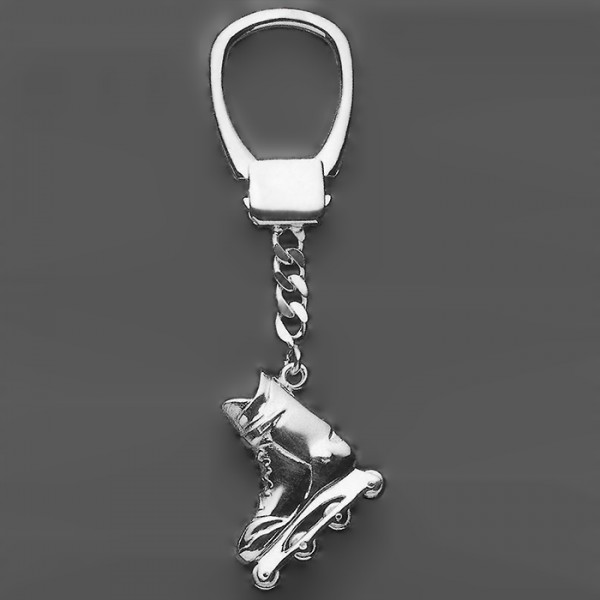 Schlüsselring-Anhänger Inline Skate, Inliner in echt Sterling-Silber 925, Schlüsselmechanik mit Klemmverschluss und Panzerkette