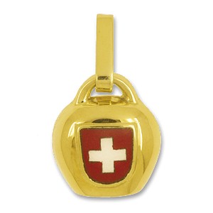 Anhänger Schweizer Glocke in echt Gelbgold emailliert, Charm, Ketten- oder Bettelarmband-Anhänger