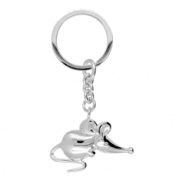 Schlüsselanhänger Maus in echt Sterling-Silber 925 weiß inklusive Schlüsselring und Kette