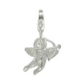 Anhänger Engel, Cupido, römischer Gott der Liebe in echt Sterling-Silber 925, Charm mit Karabiner, hochwertiger Ketten- oder Bettelarmband-Ein-/Anhänger