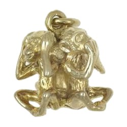 Anhänger 3 Affen, Nichts sehen, nichts hören & nichts sagen, Minai, Kikanai, Iwanai, Charm in echt Silber 925 oder Gelbgold 333, 585 / 750