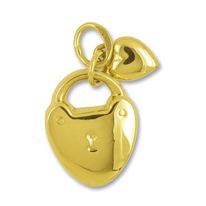 Anhänger Vorhängeschloss mit Herz in echt Gelbgold, Charm, Ketten- oder Bettelarmband-Anhänger