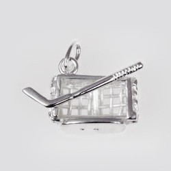 Anhänger Eishockeytor mit Schläger in echt Sterling-Silber 925, Charm, Ketten- oder Bettelarmband-Anhänger