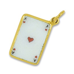 Anhänger Spielkarte Herz Ass in echt Gelbgold 585, Charm, Ketten- oder Bettelarmband-Anhänger