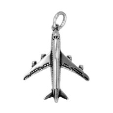 Anhänger Flugzeug, Jumbo-Jet 747 in echt Sterling-Silber 925 oder Gold, Charm, Ketten- oder Bettelarmband-Anhänger