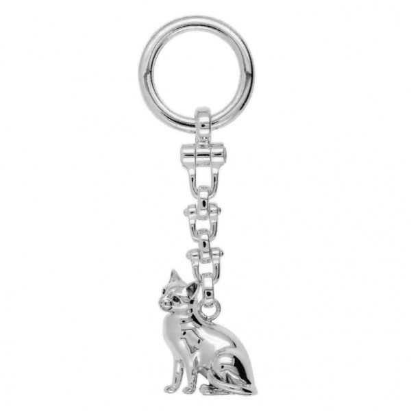 Schlüsselanhänger Katze in echt Sterling-Silber 925 weiß inklusive Schlüsselring und Kette