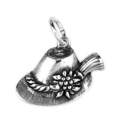 Anhänger Tiroler Hut mit Edelweiß in echt Sterling-Silber 925 oder Gold, Charm, Ketten- oder Bettelarmband-Anhänger