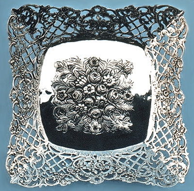 Schale in echt Silber 800, Motiv Blumen, deutsche Handarbeit