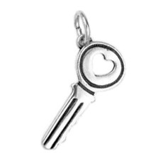 Anhänger BKS-Schlüssel mit Herz in echt Sterling-Silber 925 oder Gold, Charm, Ketten- oder Bettelarmband-Anhänger