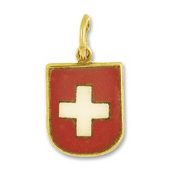 Anhänger Schweizer Wappen in echt Gold emailliert, Charm, Ketten- oder Bettelarmband-Anhänger