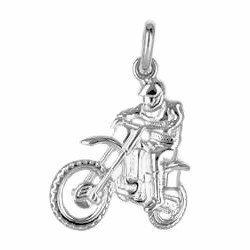 Anhänger Motocross-Motorrad mit Fahrer in echt Sterling-Silber 925 oder Gold, Charm, Ketten- oder Bettelarmband-Anhänger