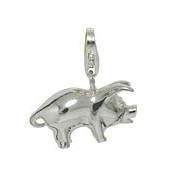 Anhänger Glücksschwein in echt Sterling-Silber 925, Charm mit Karabiner, hochwertiger Ketten- oder Bettelarmband-Ein-/Anhänger