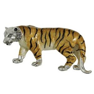 Zierfigur Tiger in echt Sterling-Silber 925 emailliert, Standmodell