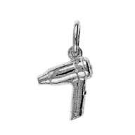 Anhänger Föhn, Haartrockner in echt Sterling-Silber 925 oder Gold, Charm, Ketten- oder Bettelarmband-Anhänger