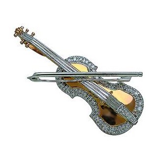 Brosche Violine, Geige echt Gelbgold mit Diamanten