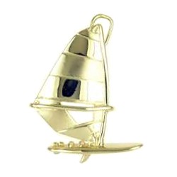 Anhänger Windsurfboard in echt Sterling-Silber 925 und Gold, Ketten- oder Schlüssel-Anhänger