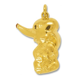 Anhänger Elefant sitzend in echt Gelbgold mattiert, Charm, Kettenanhänger oder Schlüssel-Anhänger 