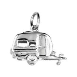 Anhänger Wohnwagen, Caravan, Charm in echt Sterling-Silber 925 oder Gold, hochwertiger Ketten- oder Bettelambandanhänger