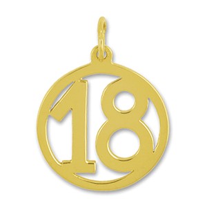 Anhänger Zahl Achtzehn in echt Sterling-Silber 925 oder Gelbgold, Charm, Ketten- oder Bettelarmband-Anhänger