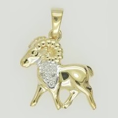 Anhänger Widder, Tierkreiszeichen in echt Gelbgold 585 mit Diamanten, Charm, Ketten- oder Bettelarmband-Anhänger