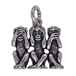 Anhänger Affen, indische Weisheit in Silber oder Gold, Charm T170, Ketten-, Schlüssel- oder Bettelarmband-Anhänger 