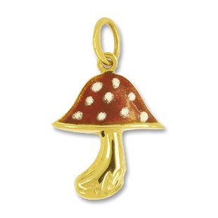 Anhänger Fliegenpilz in echt Gold lackiert, Charm, Ketten- oder Bettelarmband-Anhänger