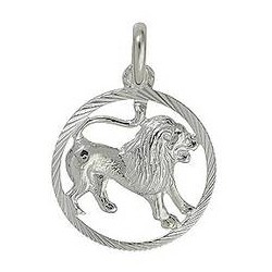 Anhänger Löwe, Tierkreiszeichen in echt Sterling-Silber 925 weiß, Charm, Ketten- oder Bettelarmband-Anhänger