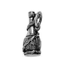 Anhänger Chianti-Flasche, Fiasco in echt Sterling-Silber 925 oder Gold, Charm, Ketten- oder Bettelarmband-Anhänger