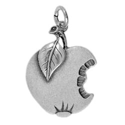 Anhänger abgebissener Apfel in echt Sterling-Silber 925 und Gold, Ketten- oder Schlüssel-Anhänger