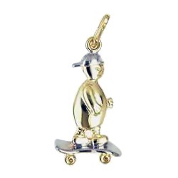 Anhänger Skateboardfahrer in echt Gold bicolor, zweifarbig, Charm, Ketten- oder Bettelarmband-Anhänger