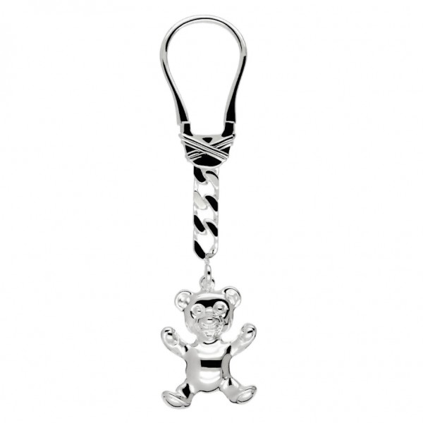 Schlüsselanhänger Teddybär in echt Sterling-Silber 925 inklusive Schlüsselring, Klemmverschluss und Kette