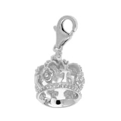 Anhänger Krone in echt Sterling-Silber 925, Charm mit Karabiner, hochwertiger Ketten- oder Bettelarmband-Ein-/Anhänger
