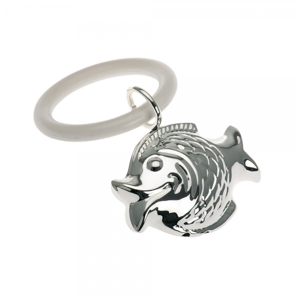 Babyrassel mit Beißring Fisch hochwertig versilbert
