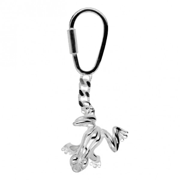 Schlüsselanhänger Frosch in echt Sterling-Silber 925 weiß inklusive Karabiner